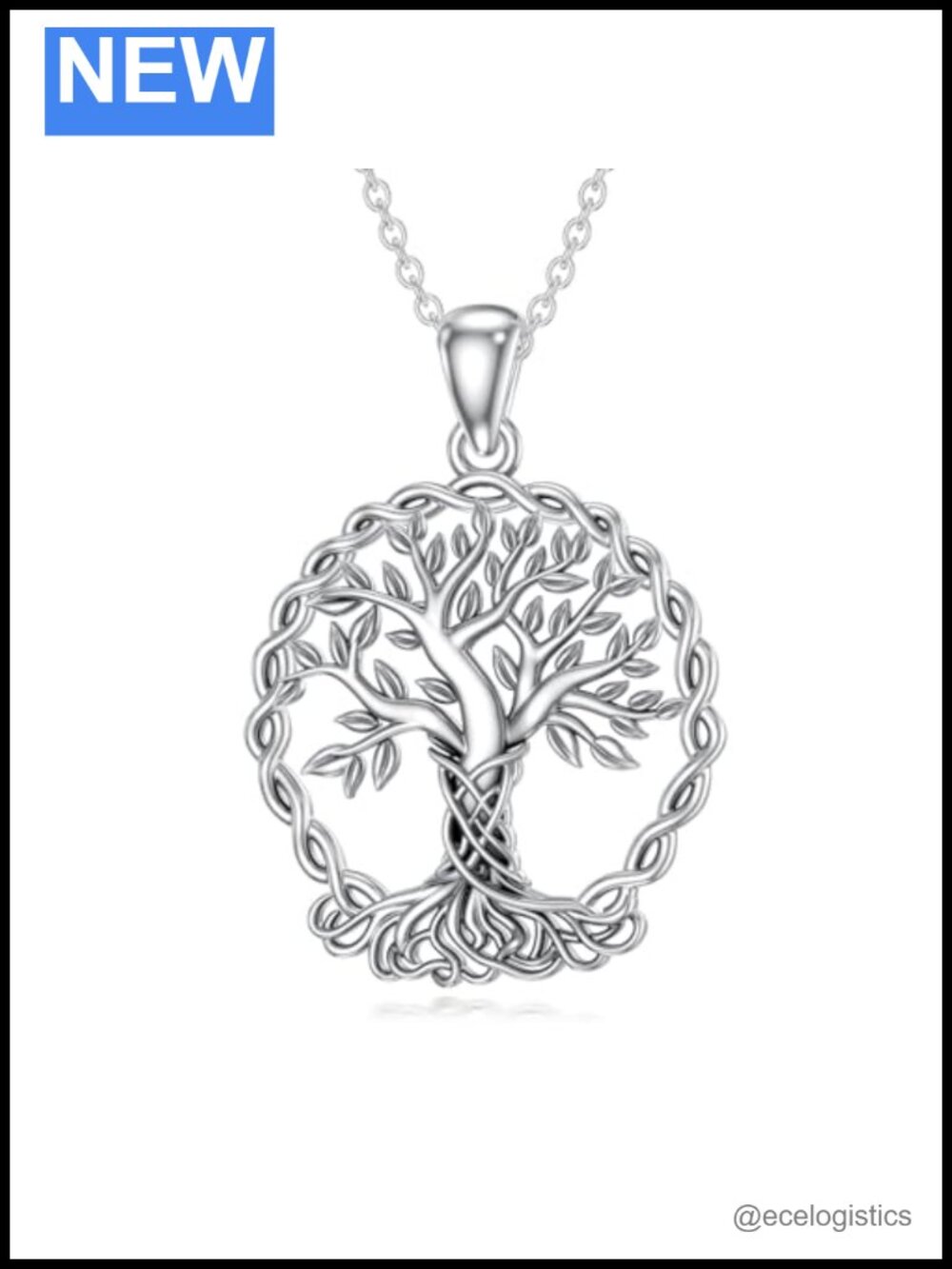 Tree of Life 925 Sterling Silver Moon Pendant Necklace with Abalone, Onyx,